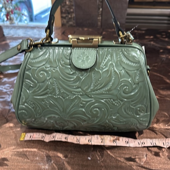 Patricia Nash Handbag Satchel SAGE Gracchi Frame Tooled Leather Long Strap - Picture 11 of 12